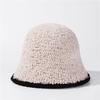Winter Knit Bucket Hat For Women With Cashmere Material And Color Block Design
