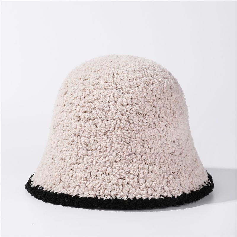 Winter Knit Bucket Hat For Women With Cashmere Material And Color Block Design