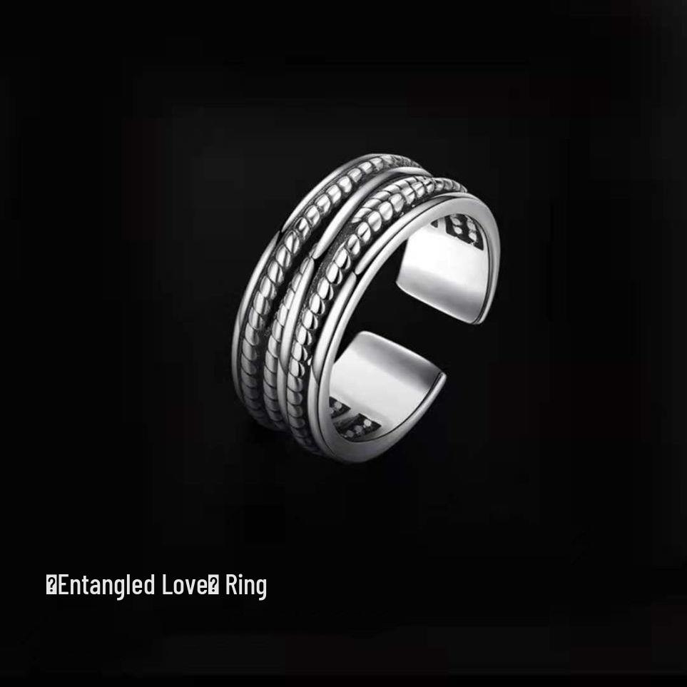 Men's Stackable Vintage Distressed Open Finger Smile Ring Anti-Thai Silver.