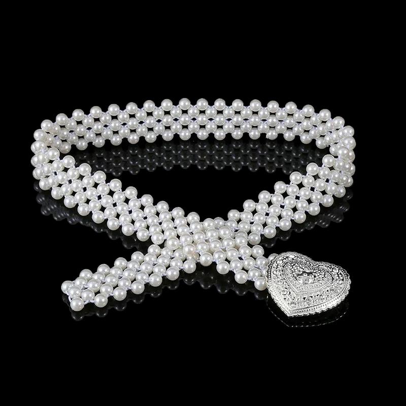 Ladies' Elastic Thin Waistband With Pearl  Waist Chain Simple Korean Style Drawstring Belt Women Apparel Accessories