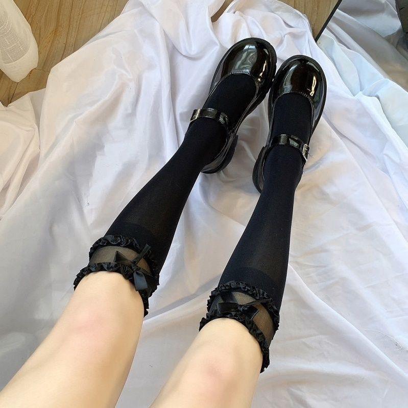 Lolita Soft Sister Sweet Lace Velvet Tube Socks Summer Thin Bow Socks Solid Color Jk Calf Socks