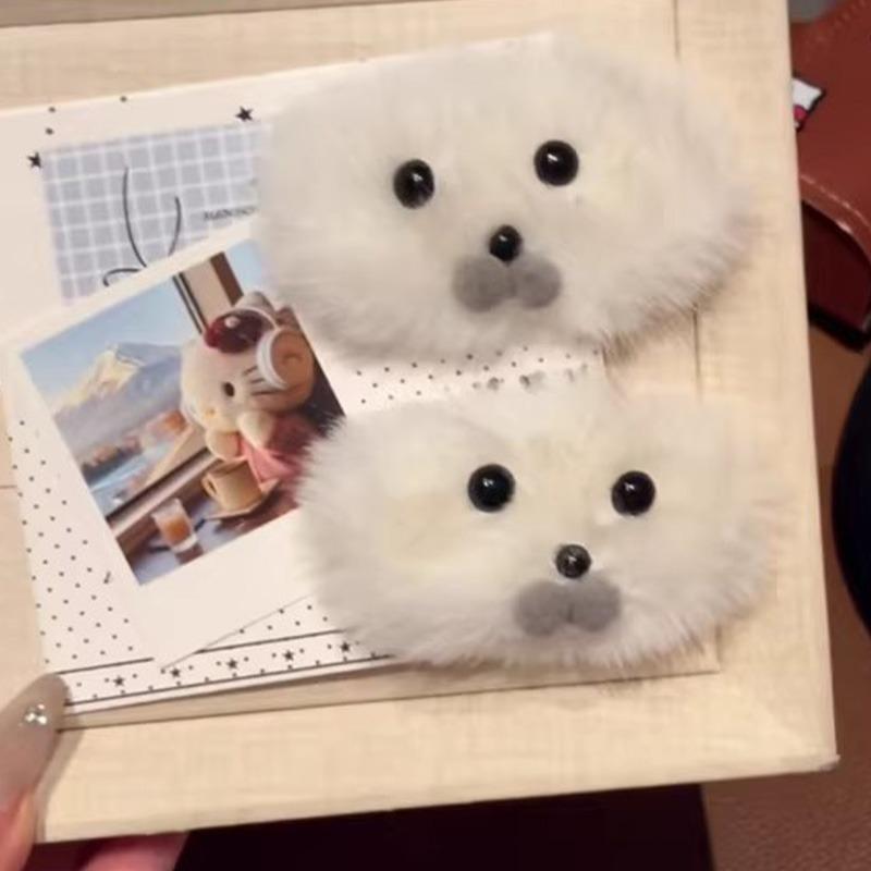 2pcs Cartoon Plush Little Seal Hair Clip Sweet Cute White Hairpin Fashion Versatile Autumn Winter Pet Barrettes Hair Accessories