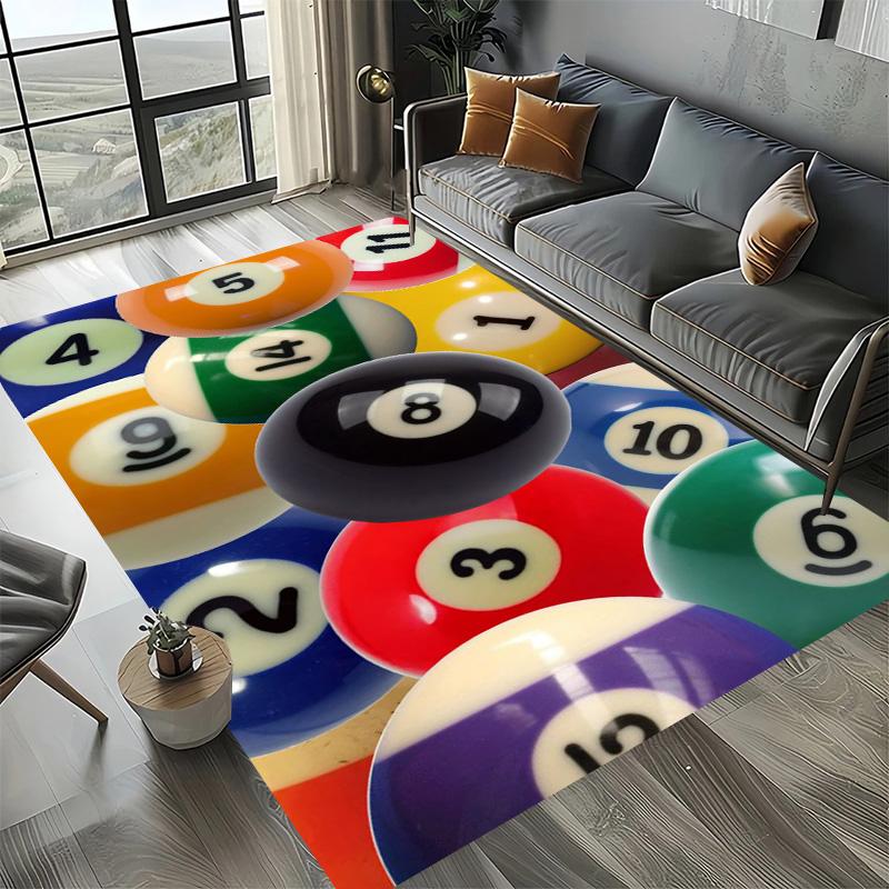 Billiard Gaming Black Pool 8 Ball Area Mat for Toilet Kitchen Sofa Chairs Living Room Decoration Non-Slip Washable Rug