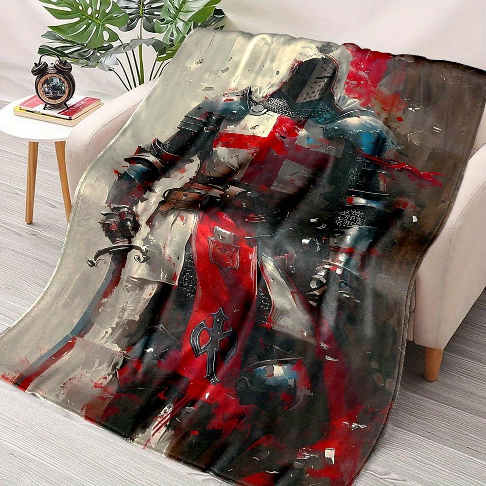 Templar Knight Flannel Blanket - Red Cross Armor Print, All-Season Cozy Throw, Perfect Gift for History Buffs & Collectors