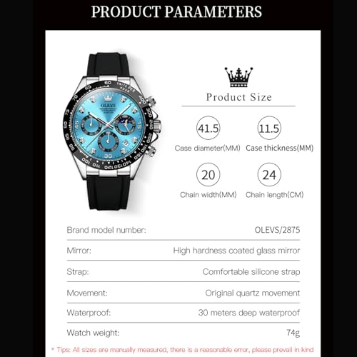 Męski Zegarek OLEVS, Stylowy, Czytelny, Popularny, Marka Modowa, Japoński Mechanizm Kwarcowy, Silikonowy Pasek Chronograf, Wyświetlacz Daty, Wodoodporny, Busi