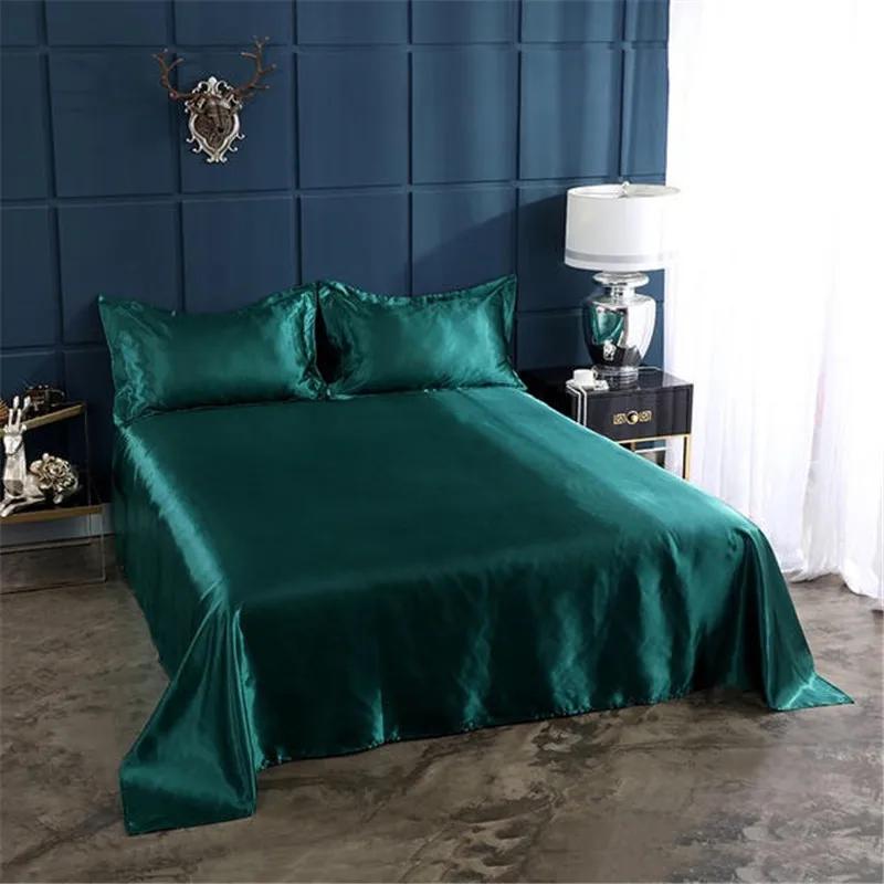 3Pcs Luxury Satin Silk Flat Bed Sheet Set Single Queen Size King Size Bedspread Cover Linen Sheets Double Full Double Sexy