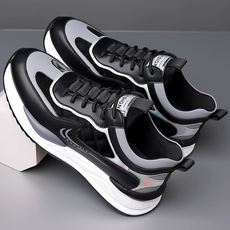 2025 Spring New Men's Sports Shoes Fashion Running Leather Cowhide Men's Shoes Platform Trend Color Matching Dad Shoes