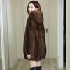 Women's Imitation Mink Fleece Fur Coat Hooded Mid-length Thick Mink Coat Loose