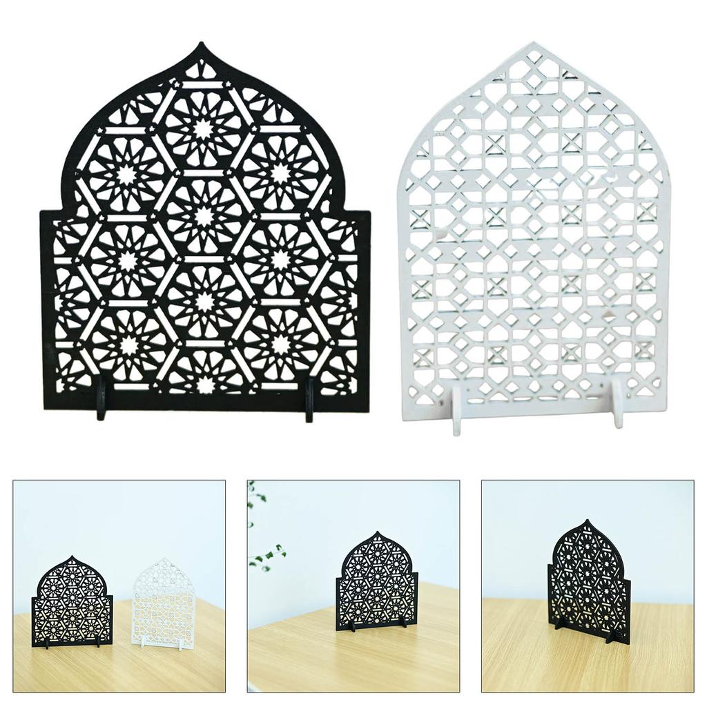 Handcrafts Eid Mubarak Ramadans Wood Hollowed Carving Table Sign Decors Ornament for Muslims Islamics Party Supplies