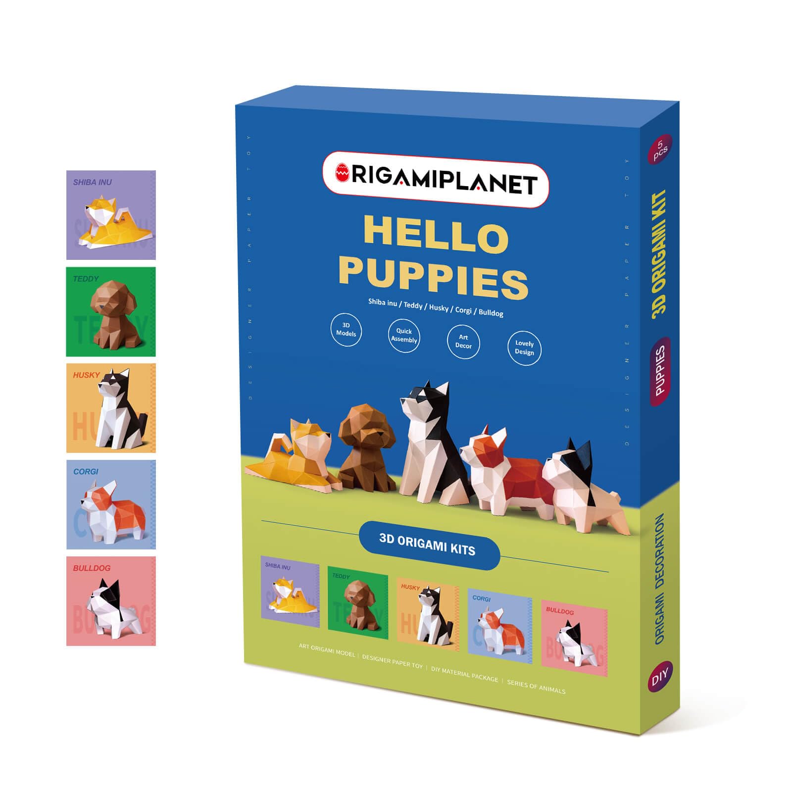 

ORIGAMIPLANET Привет Щенки 3D Оригами Бумажное Ремесло Подарочный Набор 5 3D Оригами Милые Животные Собаки Бумажные Скульптуры для Подростков День Рождения Домашнее Украшение DIY Искусство