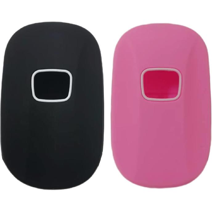 Silicone Rubber Key Fob Cover Compatible with (5 Buttons) -2025 Honda Accord Civic HR-V CR-V Pilot Sport SI EX EX-L Touring (Black Pink)