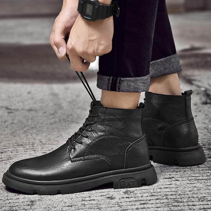 7CM Height Increasing Men Platform Boots Invisible Heel Men Boots Mens Leather Boot Male Elevator Shoes Lift Man Ankle Boots