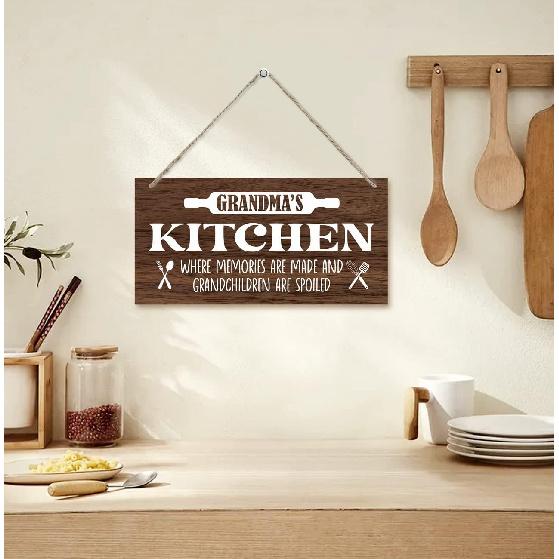 Hanging Wood Decor Sign, Grandma s Kitchen Rules, Printed Wooden Plaque, Modern Rustic Farmhouse Wall Decor, 12x6 inch