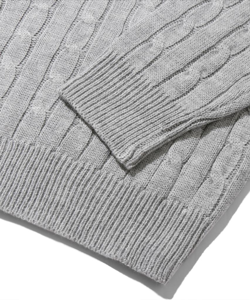 TRILLION Washable Boat Embroidered Cable Crew Neck Knit (Neutral Gray)