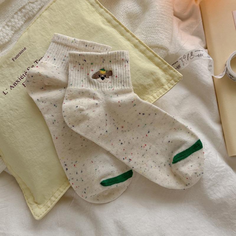 

Sock children s short socks, cute embroidered sausage dog short socks, breathable thin style with stripes and polka dots cotton socks 1 pair