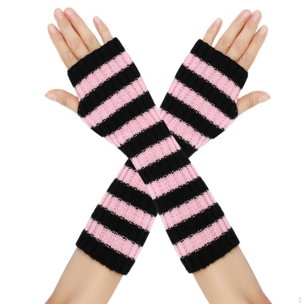 Cosplay Party Fingerless Gloves, Striped Knit Sleeves, Christmas Anime Design, Autumn Winter