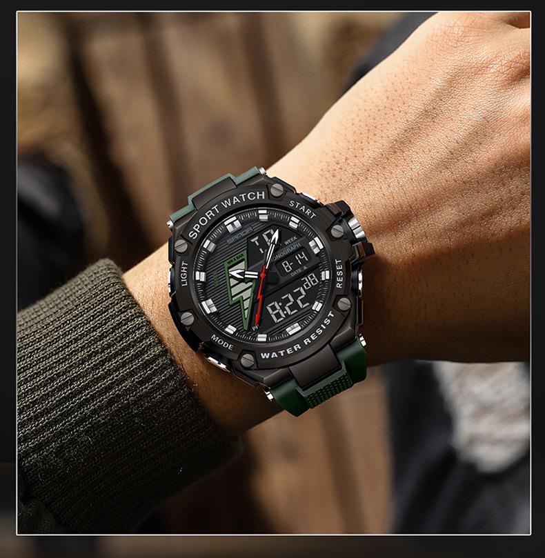 Sanda Men's Multifunctional Shockproof Waterproof Sport Watch with Alarm Clock and Black Technology.