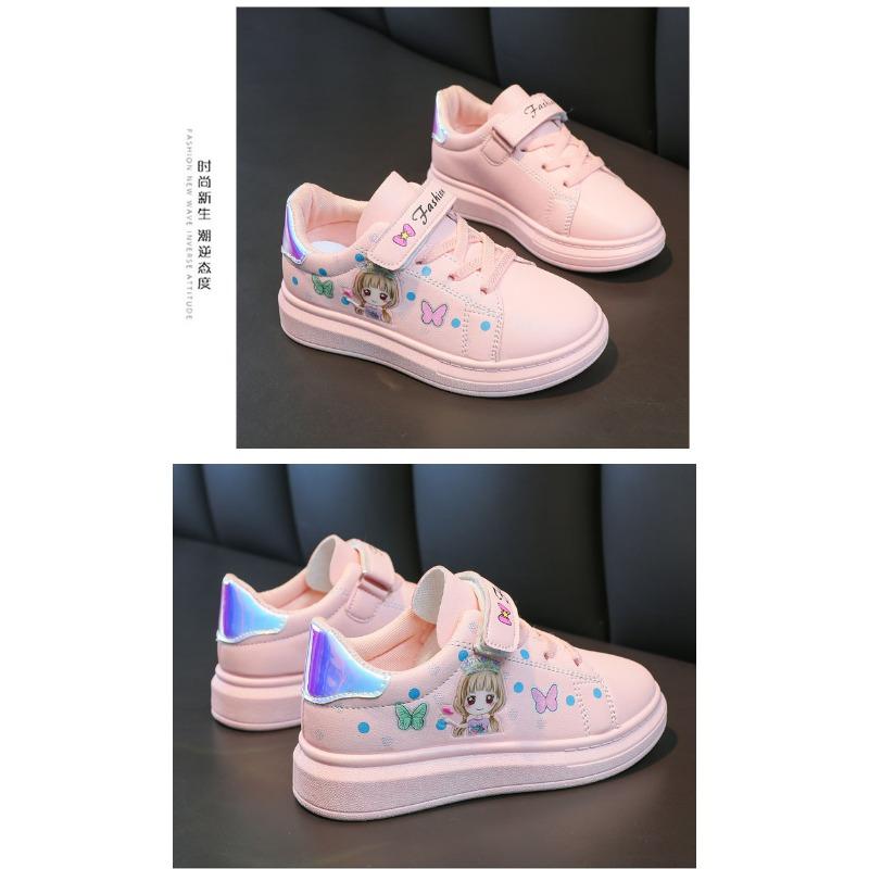 Children's Small White Shoes Girls Students Flat Casual Sports Shoes Leather Top Low Top Spring and Autumn Korean Version of Board Shoes