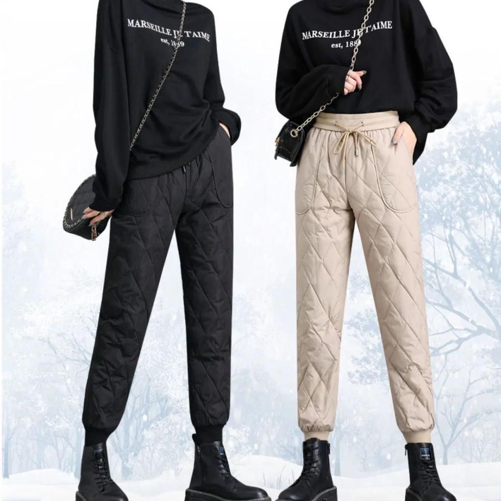 Women's High Waisted Autumn and Winter Thickened Warm Down Cotton Pants