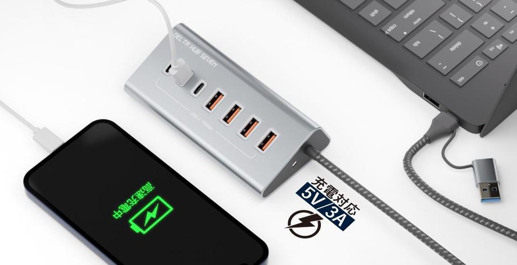 Area DELTA HUB SEVEN USB 10Gbps Auxiliary Power 3.2 Type-C 3-Port, Type-A 4-Port, Type-C 1-Port SD-HC3A4