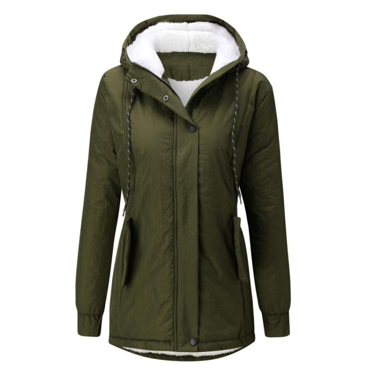 Women Fleece Hooded Coat Lamb Wool Cotton Padded Winter Fashion Coat