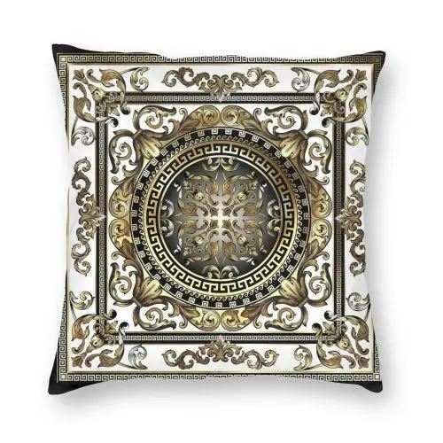 Greek Key Meander Black Gold Large Pillowcase Soft Cushion Cover Decoration Throw Pillow Case Cover Home Square 45X45cm