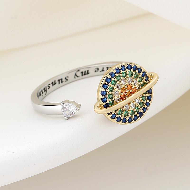 Colorful Zircon Planet Engraved Rotating Ring - Anxiety Relief Light Luxury Open Index Finger Jewelry