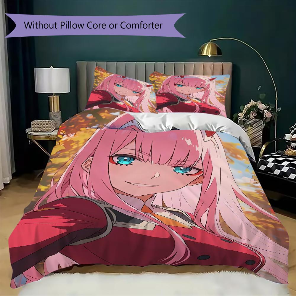 Darling In The Franxx Pattern Bedding Uilt Set Uilt Cover Pillowcase Home Decoration Birthday Gift (1 * Duvet Cover + 2 * Pillowcase Without Core)