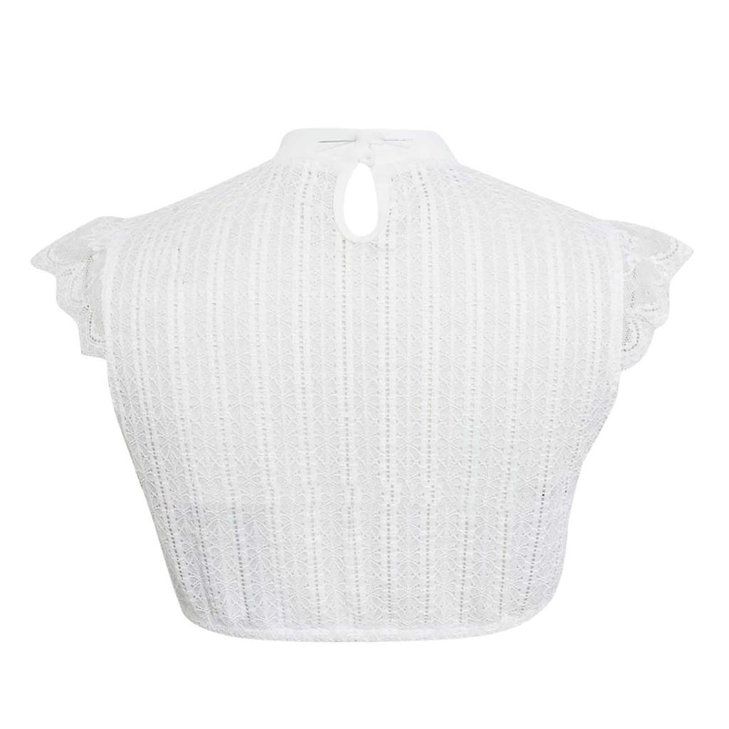Women's Traditional Bavarian Style Crop Top Blouse Sleeveless Lace Knit High Neck Oktoberfest Shirt