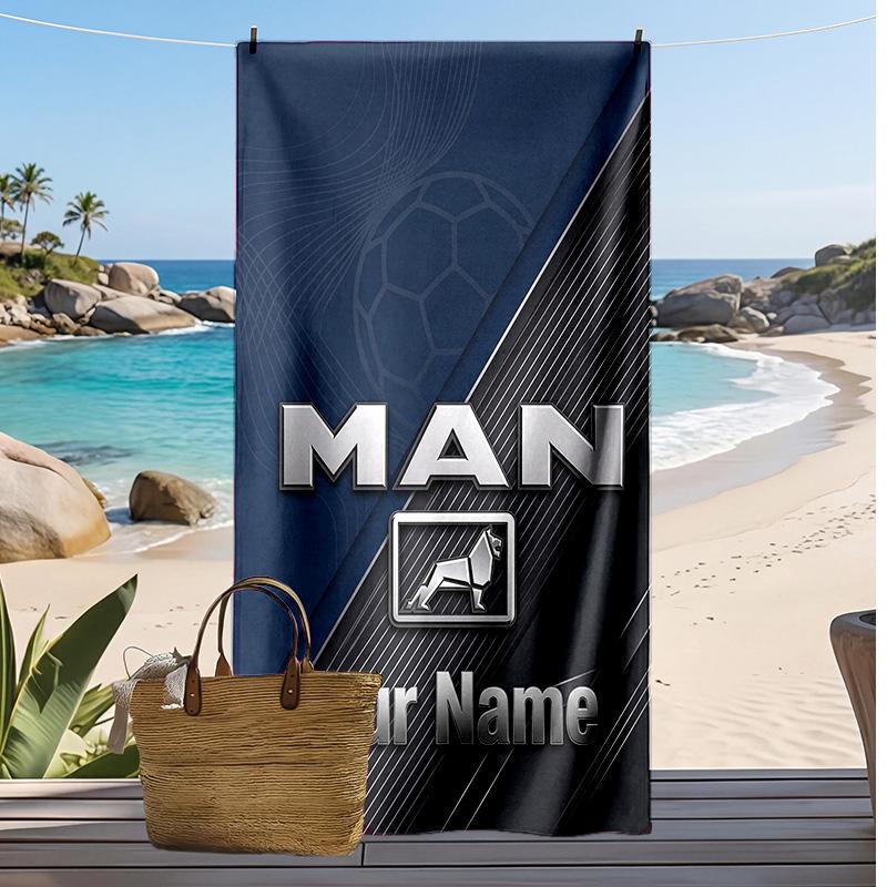 Toalla de Playa Personalizada MAN Truck, Estampa tu Nombre Texto Toalla Ligera Absorbente para Natación Viajes
