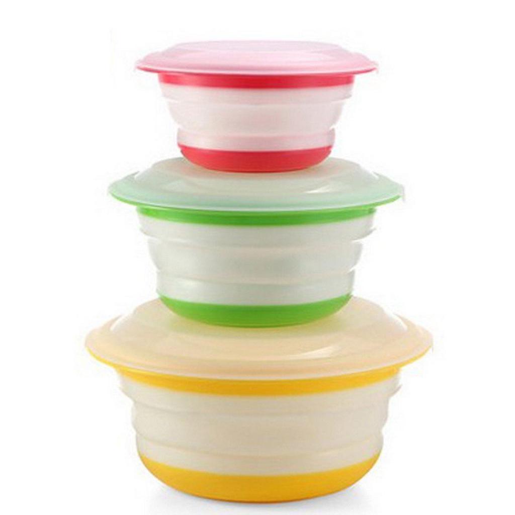 3Pcs Silicone Collapsible Storage Bowls Lids Set Stackable Prep Food Containers 3Pcs Silicone Collapsible Storage Bowls Lids Set Stackable Prep Food Containers