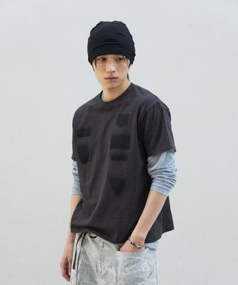 SLOWACID Slub Patch Trace Short Sleeve T-Shirt [Charcoal]
