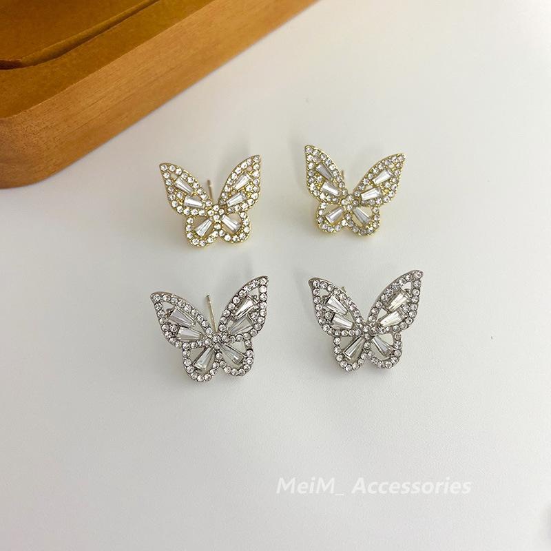 Blingbling super flash volle Diamanten dreidimensionales Schmetterlingsmuster Ohrstecker Trend-Ohrringe