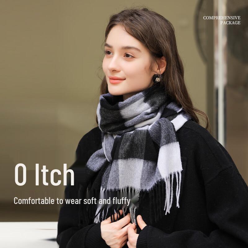 100% Merino Wool Plaid Scarf