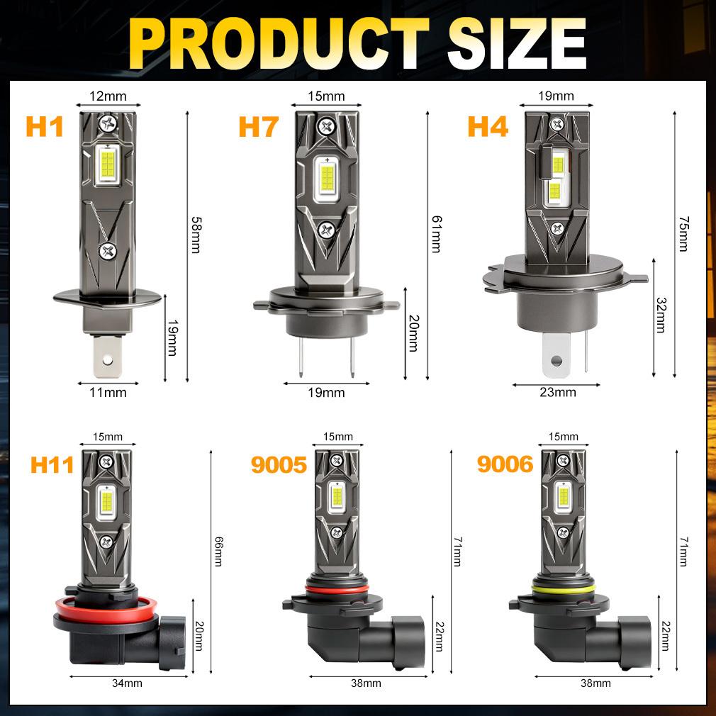 2Pcs 20000LM H4 H7 LED Headlight Bulbs 1:1 Mini Canbus H1 H11 H8 Led Lamp 9005 HB3 9006 HB4 Car Headlamp Fanless DRL Light Auto Fog Lamps 6500K White