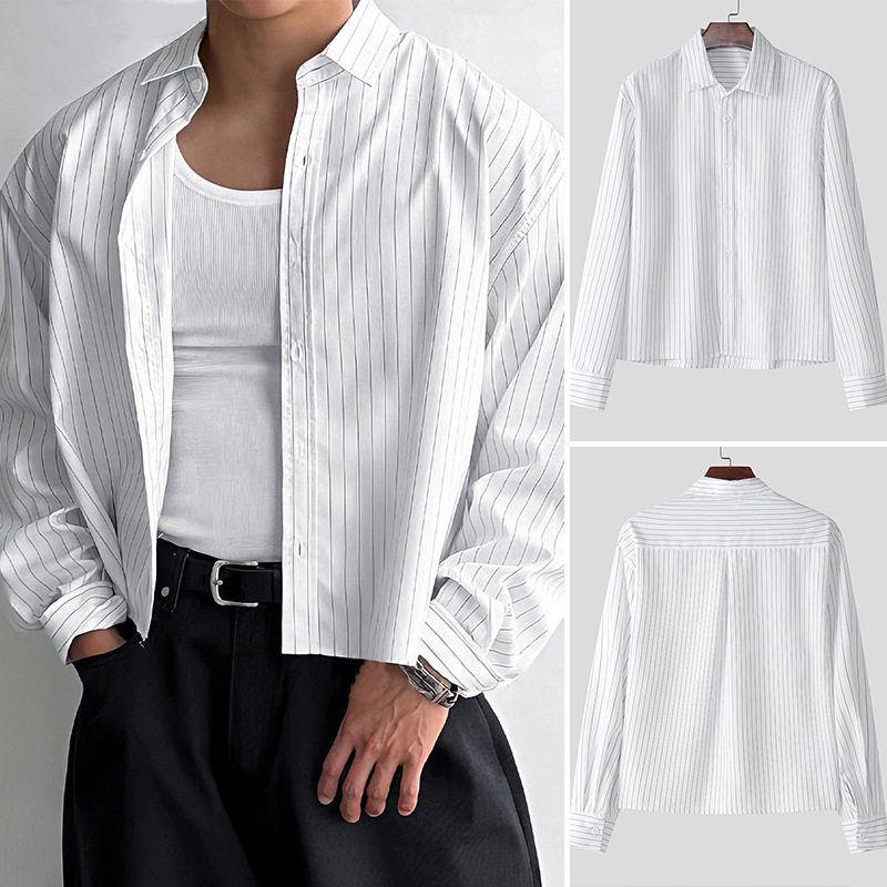 Cross-Border Amazon 2025 Autumn New European and American Men's Long-Sleeved Striped Shirt Casual Versatile Base Shirt