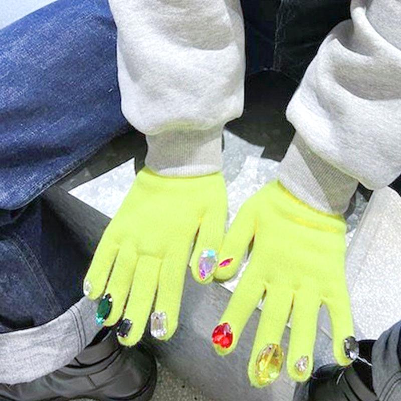

Женские зимние вязаные перчатки со стразами, варежки для сенсорного экрана, перчатки для ногтей, модные теплые