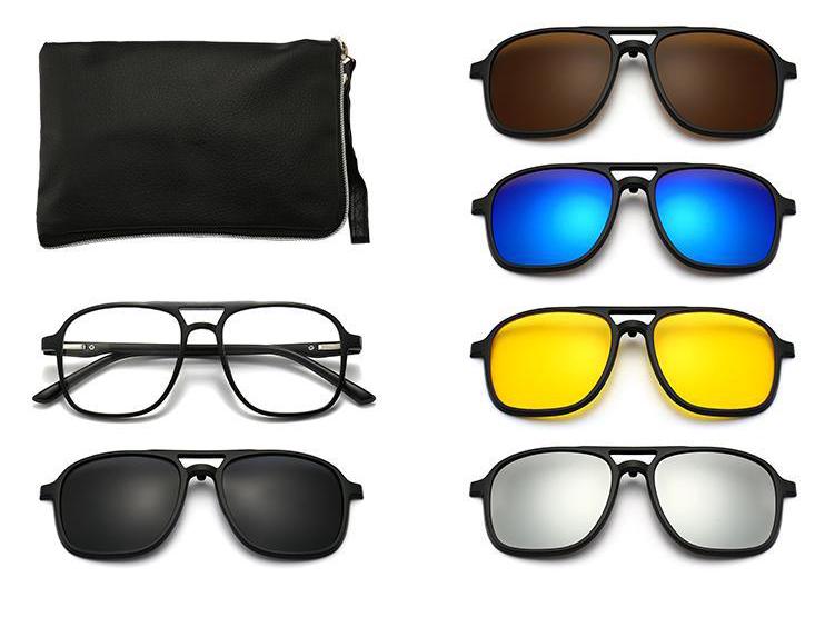Clip-on Glasses Set: Includes 5 Polarized Lenses, Compatible with Myopia TR90 Retro Magnetic Sunglasses