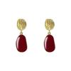 Korean Geometric Wine Red Earrings – Retro Hong Kong Style, Versatile and Elegant.