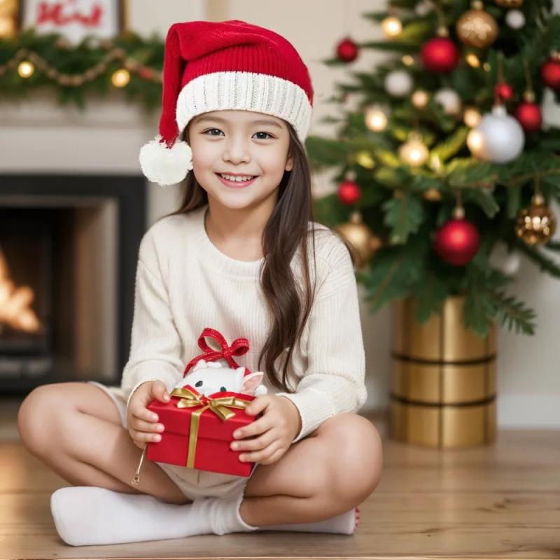 2025 Knitted Christmas Hat Cute Pompom Adult Kids Soft Beanie Santa Cap New Year Party Dress Up Hats Children Festival Gifts
