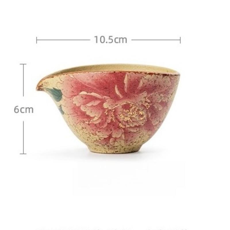 Flint red ceramic tea sea old retro style peony household small hand grab fair cup tea dispenser uniform tea cup