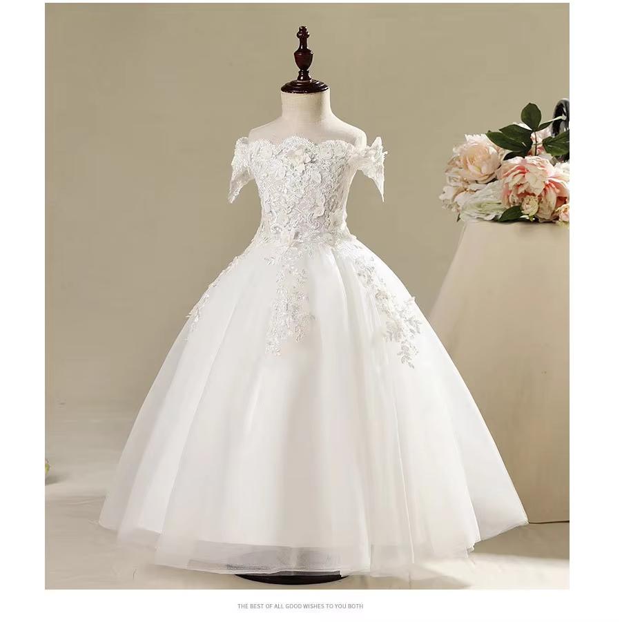 New Arrival Pink Flower Girl Communion Dress Lace Beads Dresses Cute Girl Elegant Wedding Prom Party