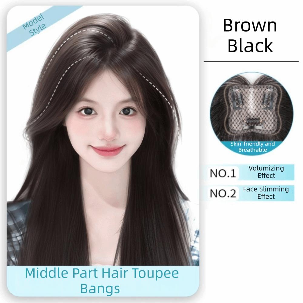 Invisible Middle Part Hair Toupee Bangs Straight Hair Toppers Wigs  Cover White Hair & Hairline