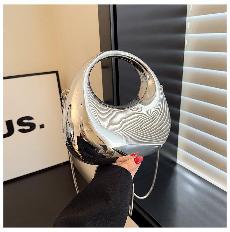 New Mini Gold Evening Handbag PVC Metallic Luster Half-moon Party Women's Bag Small and Versatile Round Handle Messenger Bag
