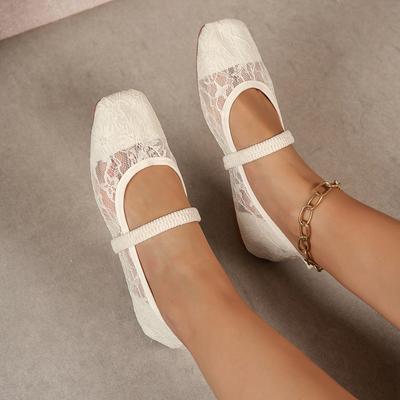 Zapatos planos Mary Jane de estilo francés para mujer, zapatos individuales de punta cuadrada inspirados en el ballet, zapatos de malla de hadas 2025