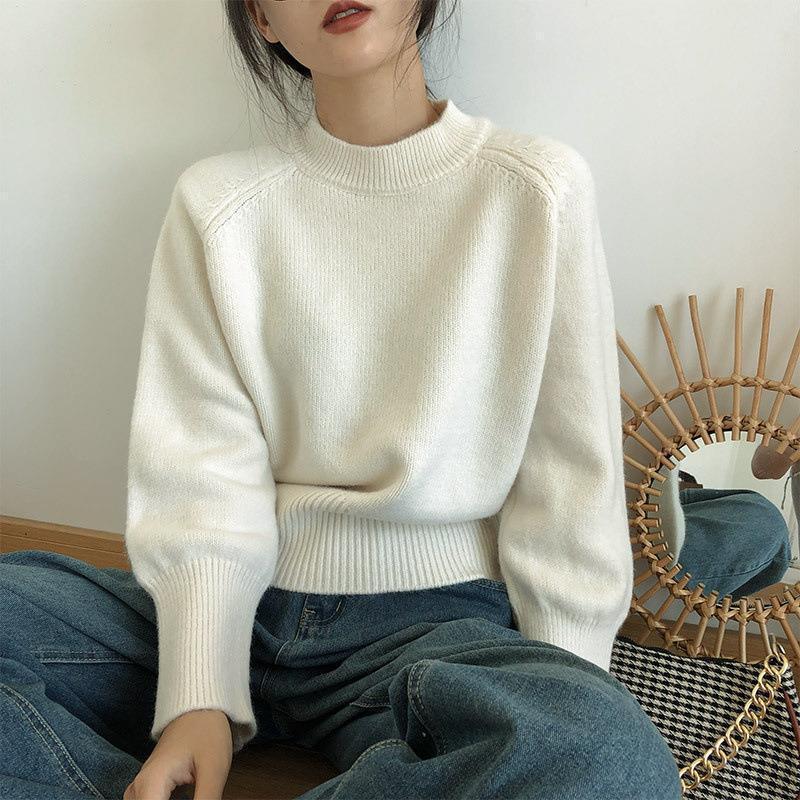 French Elegant Solid Sweaters Women Casual Half Turtleneck Jumpers Pullovers Autumn Winter Female Fashion Warm Knitted Sweater