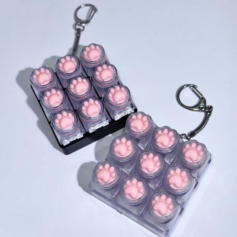 1Pcs Silicone Cat Paw 9 Keys Keyboard Keycaps Keychain Without Light  Toy Anti-Anxiety Point Keycaps Stress Relief Toy