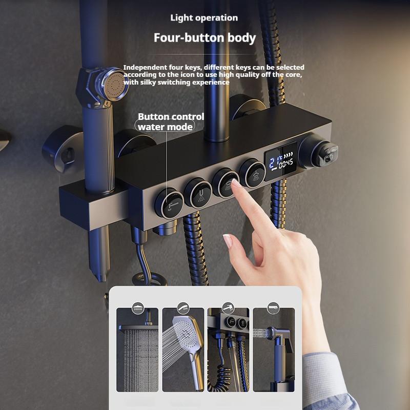 Household Digital Display Constant Temperature Shower System Bathroom Booster Nozzle Shower Spray Kit Copper Shower Set