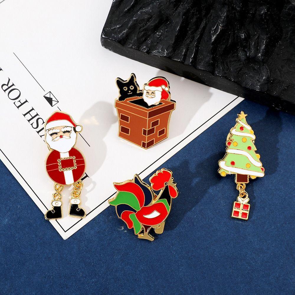 Christmas Tree Santa Claus Enamel Pins Cartoon Dripping Oil Lapel Pin Christmas Brooch  Daily