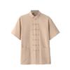 Tang Suit Men's Short-sleeved Cotton and Linen Vintage Tai Chi Shirt Summer Zen Meditation Lay Practitioner Clothing Father's Outfit